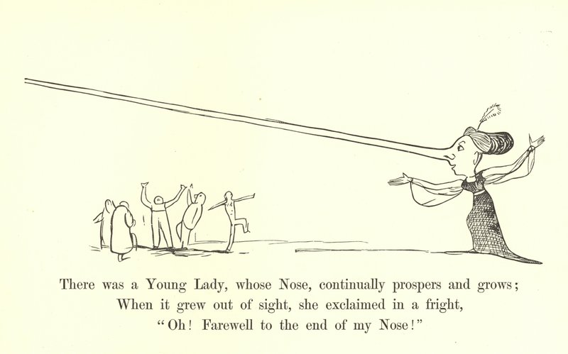 Det var en ung dame, hvis nese stadig blomstrer og vokser av Edward Lear