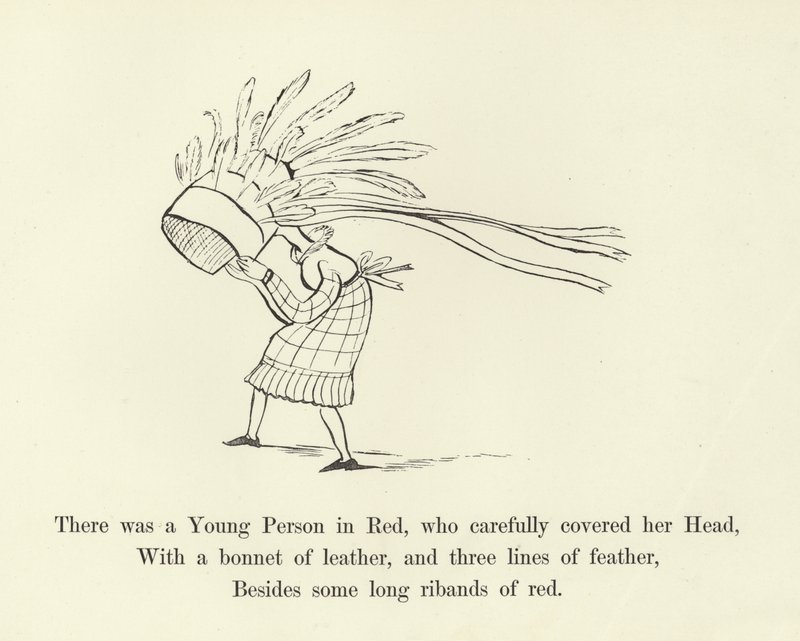 Det var en ung person i rødt, som forsiktig dekket hodet hennes av Edward Lear