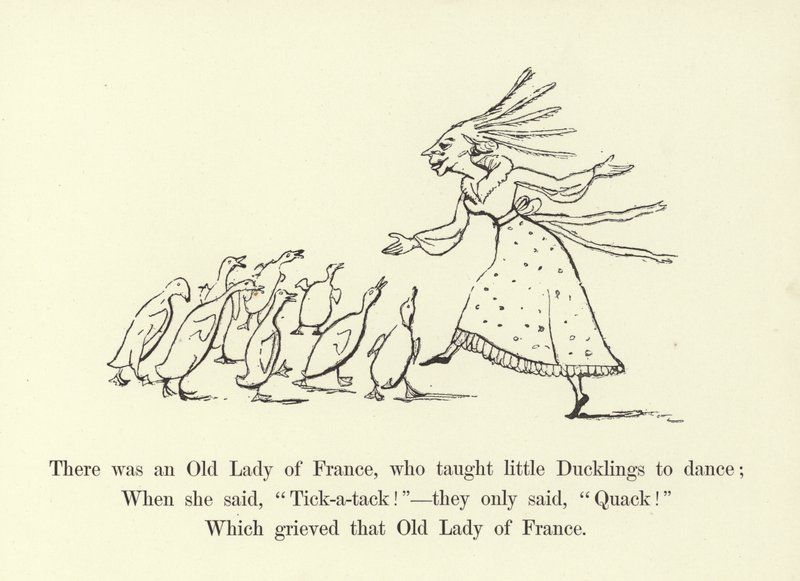 Det var en gammel dame fra Frankrike, som lærte små andunger å danse av Edward Lear