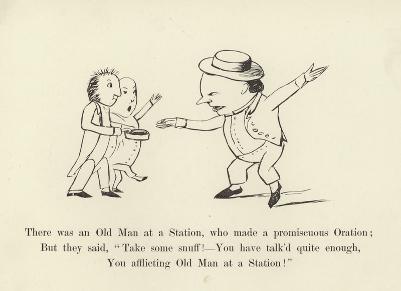 Det var en gammel mann på en stasjon, som holdt en promiskuøs tale av Edward Lear