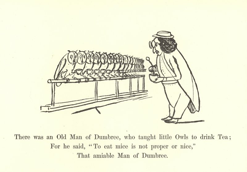 Det var en gammel mann fra Dumbree, som lærte små ugler å drikke te av Edward Lear