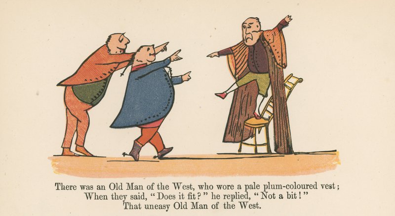 Det var en gammel mann fra Vesten, som hadde på seg en blek plommefarget vest, fra 'A Book of Nonsense', utgitt av Frederick Warne and Co., London, ca. 1875 av Edward Lear