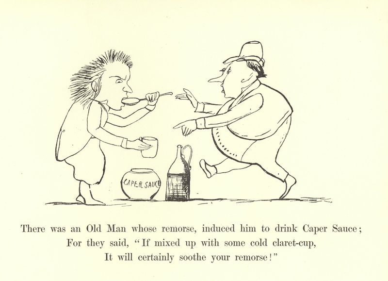 Det var en gammel mann hvis anger fikk ham til å drikke kapersaus av Edward Lear