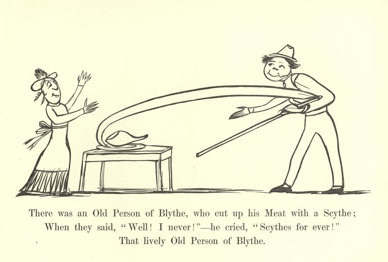 Det var en gammel person fra Blythe, som skar opp kjøttet sitt med en ljå av Edward Lear