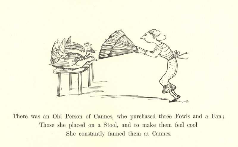 Det var en gammel person fra Cannes, som kjøpte tre fugler og en vifte av Edward Lear