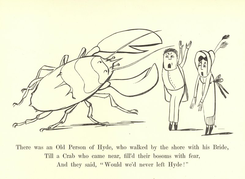 Det var en gammel person fra Hyde, som gikk ved kysten med bruden sin av Edward Lear