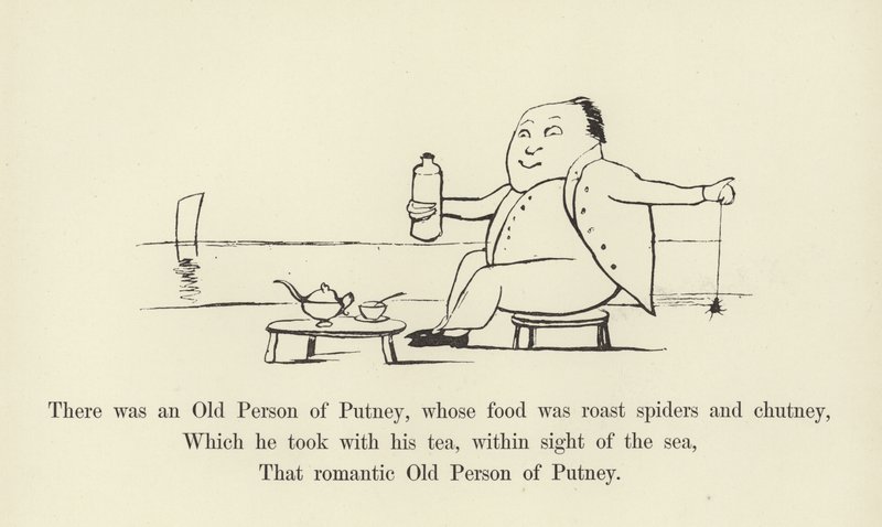 Det var en gammel person fra Putney, hvis mat var stekte edderkopper og chutney av Edward Lear