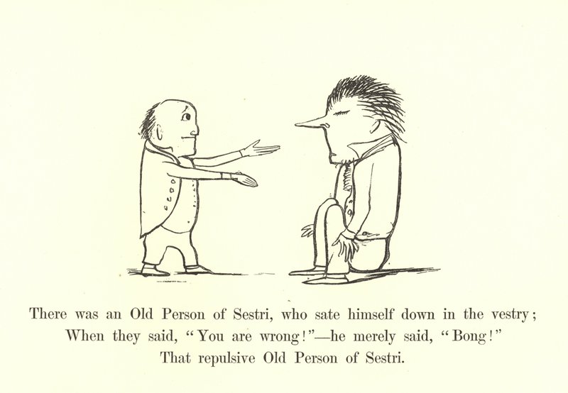 Det var en gammel person fra Sestri, som satte seg ned i sakristien av Edward Lear
