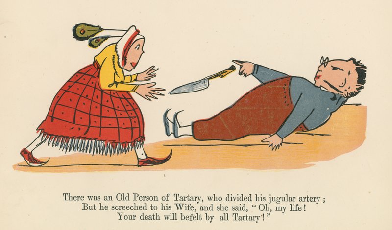 Det var en gammel person fra Tartary, som delte halspulsåren sin fra 