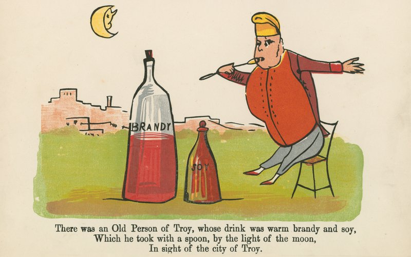 Det var en gammel person fra Troy, hvis drink var varm konjakk og soya, fra 
