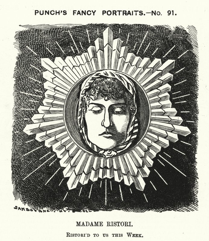 Punch tegneserie: Adelaide Ristori, italiensk skuespillerinne (gravering) av Edward Linley (after) Sambourne