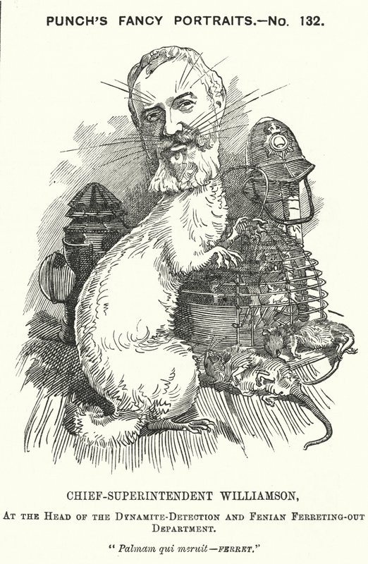 Punch-tegneserie: Adolphus Williamson, britisk politimann og første sjef for detektivavdelingen til Metropolitan Police (gravering) av Edward Linley (after) Sambourne