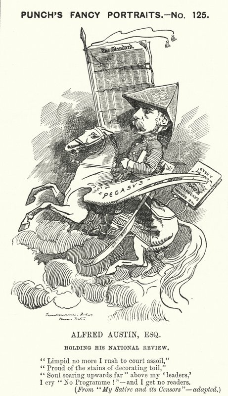 Punch tegneserie: Alfred Austin, engelsk poet og redaktør av National Review (gravering) av Edward Linley (after) Sambourne