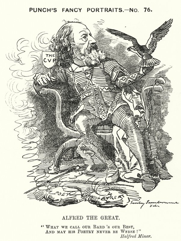 Punch tegneserie: Alfred, Lord Tennyson, engelsk poet (gravering) av Edward Linley (after) Sambourne