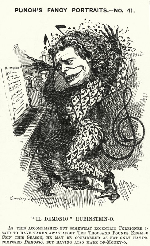 Punch tegneserie: Anton Rubinstein, russisk pianist, komponist og dirigent (gravering) av Edward Linley (after) Sambourne
