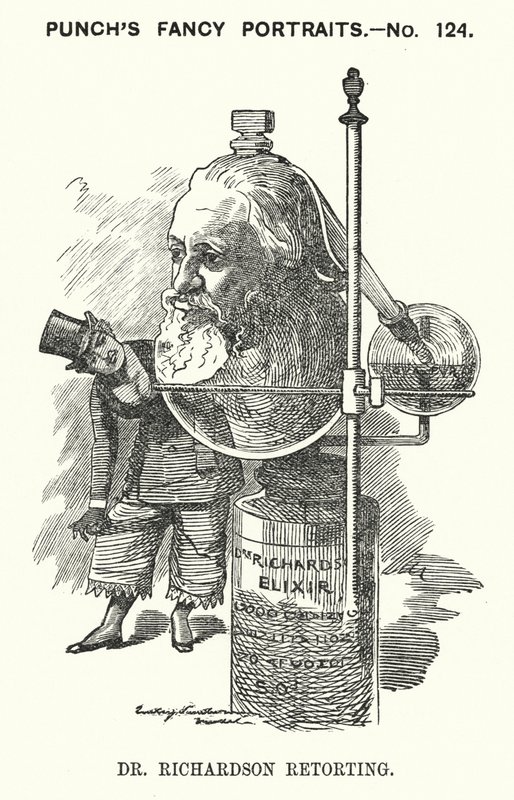 Punch tegneserie: Benjamin Ward Richardson, engelsk lege (gravering) av Edward Linley (after) Sambourne