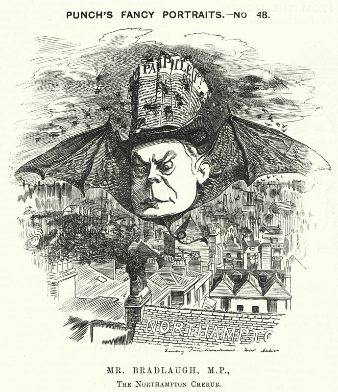 Punch tegneserie: Charles Bradlaugh, engelsk liberal politiker og ateist (gravering) av Edward Linley (after) Sambourne