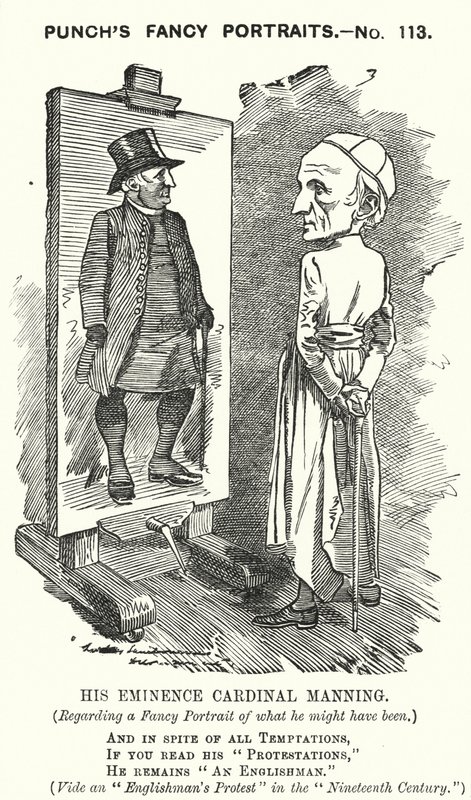 Punch tegneserie: Henry Edward Manning, engelsk kardinal og katolsk erkebiskop av Westminster (gravering) av Edward Linley (after) Sambourne