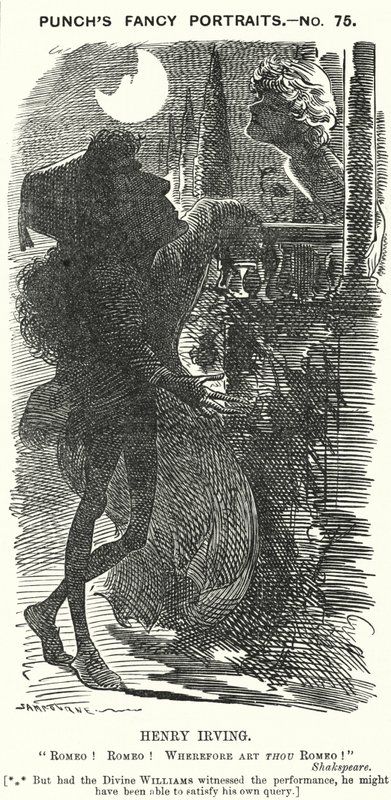 Punch tegneserie: Henry Irving, engelsk skuespiller (gravering) av Edward Linley (after) Sambourne