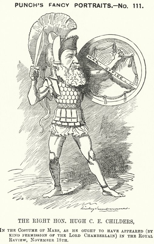 Punch tegneserie: Hugh Childers, engelsk liberal politiker (gravering) av Edward Linley (after) Sambourne