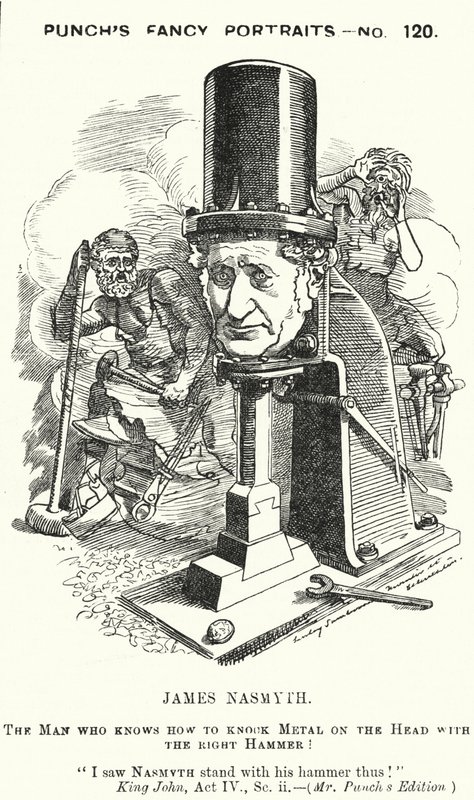 Punch tegneserie: James Nasmyth, skotsk ingeniør og oppfinner av damphammeren (gravering) av Edward Linley (after) Sambourne