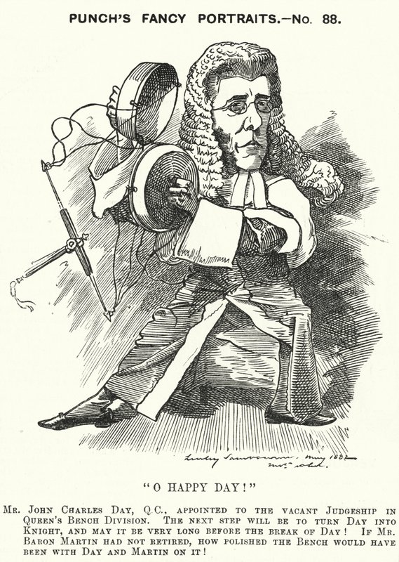 Punch tegneserie: John Charles Day, engelsk advokat og dommer (gravering) av Edward Linley (after) Sambourne