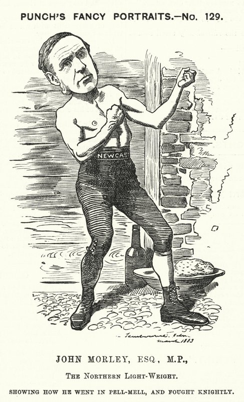 Punch tegneserie: John Morley, engelsk liberal politiker (gravering) av Edward Linley (after) Sambourne