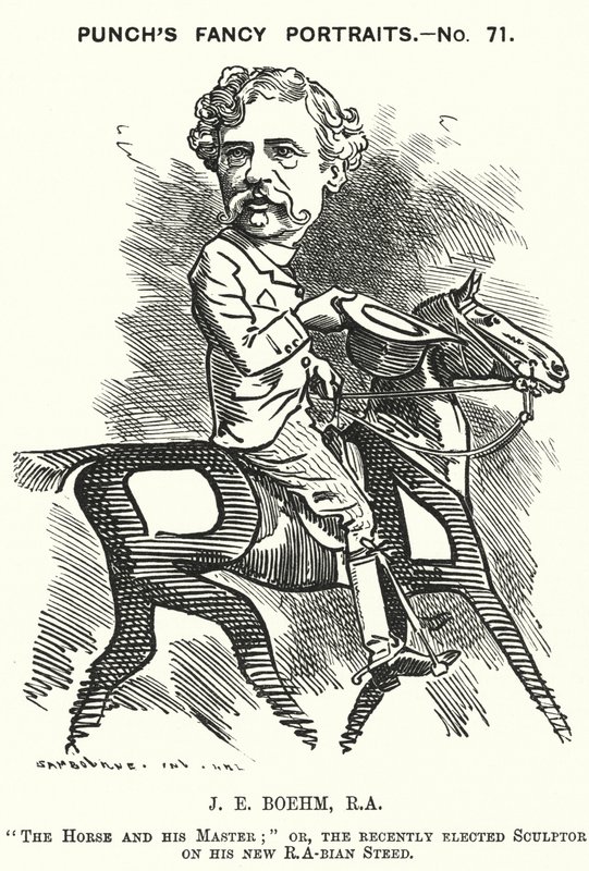 Punch tegneserie: Joseph Edgar Boehm, engelsk skulptør (gravering) av Edward Linley (after) Sambourne