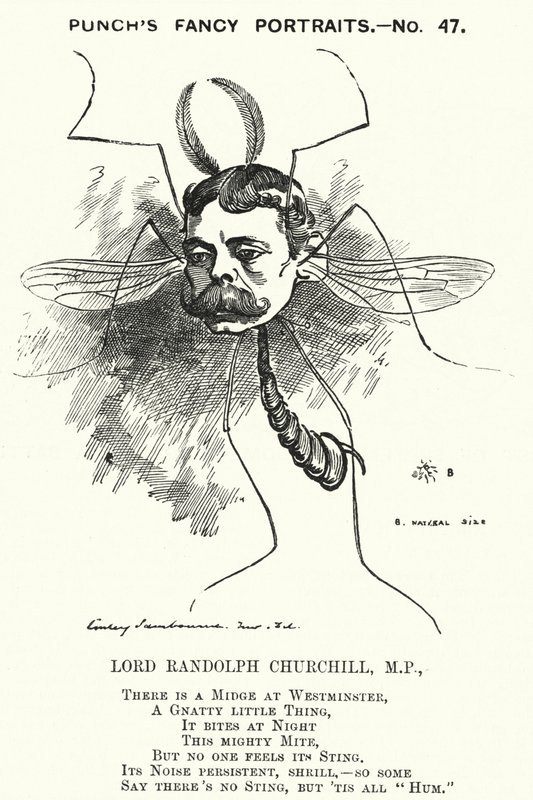 Punch tegneserie: Lord Randolph Churchill, engelsk konservativ politiker (gravering) av Edward Linley (after) Sambourne