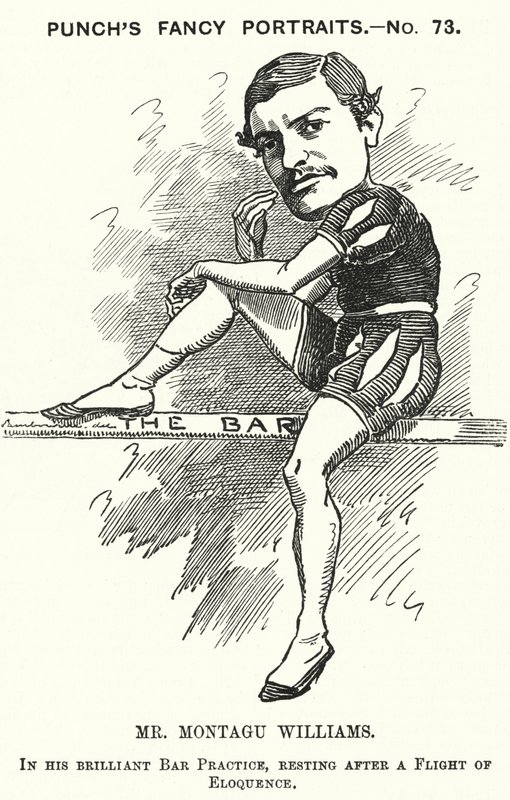 Punch tegneserie: Montagu Williams, engelsk lærer, soldat, skuespiller, dramatiker, advokat og sorenskriver (gravering) av Edward Linley (after) Sambourne