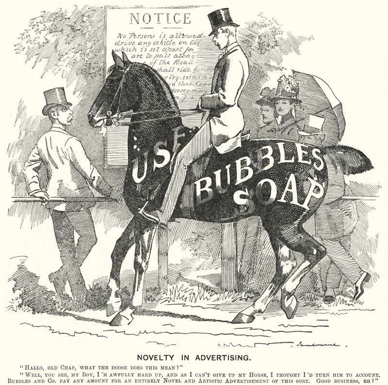 Punch tegneserie: Novelty in Advertising (gravering) av Edward Linley (after) Sambourne