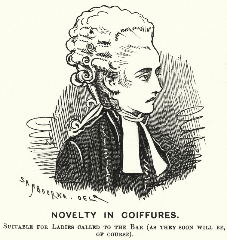 Punch tegneserie: Novelty in Coiffures (gravering) av Edward Linley (after) Sambourne