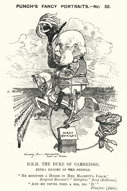 Punch tegneserie: Prince George, Duke of Cambridge, britisk soldat (gravering) av Edward Linley (after) Sambourne