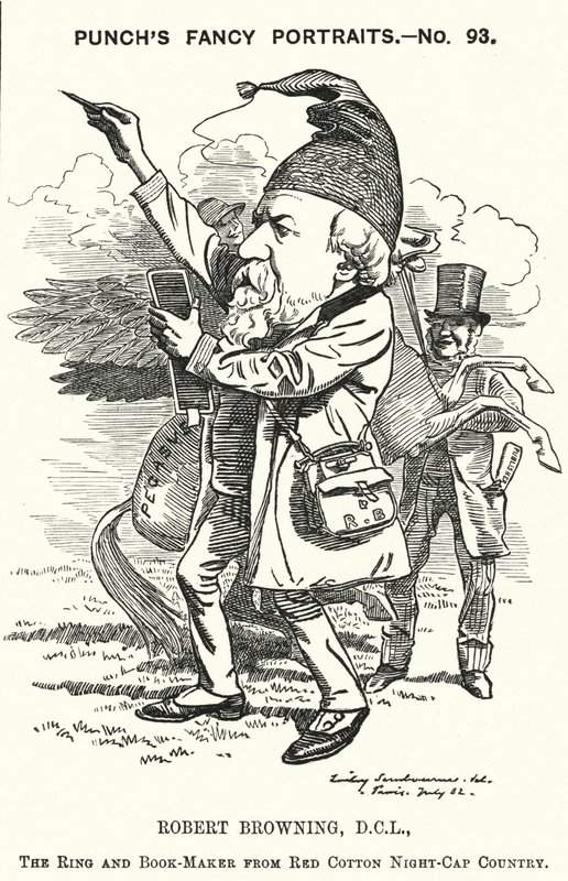 Punch tegneserie: Robert Browning, engelsk poet og dramatiker (gravering) av Edward Linley (after) Sambourne