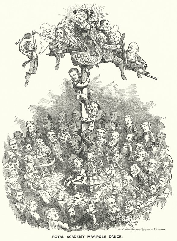 Punch tegneserie: Royal Academy Maypole Dance (gravering) av Edward Linley (after) Sambourne