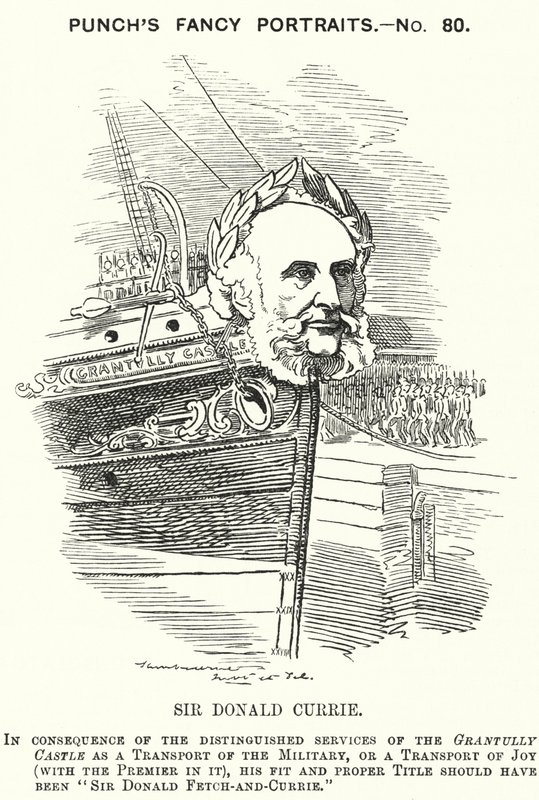 Punch tegneserie: Sir Donald Currie, skotsk skipsreder, politiker og filantrop (gravering) av Edward Linley (after) Sambourne