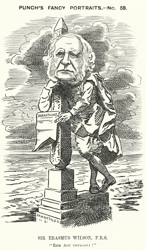 Punch tegneserie: Sir Erasmus Wilson, engelsk kirurg og hudlege (gravering) av Edward Linley (after) Sambourne