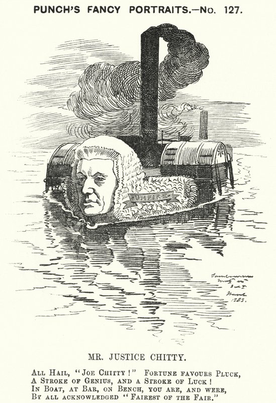 Punch tegneserie: Sir Joseph William Chitty , engelsk dommer, liberal politiker og idrettsmann (gravering) av Edward Linley (after) Sambourne