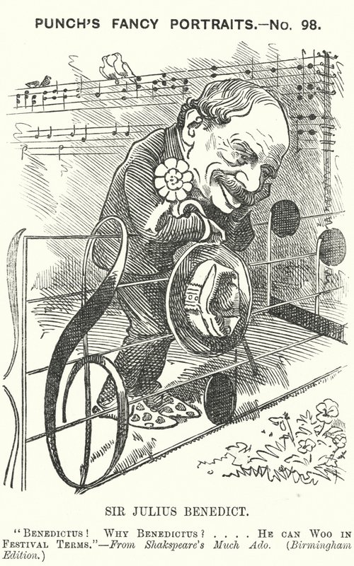Punch tegneserie: Sir Julius Benedict, tyskfødt komponist og dirigent (gravering) av Edward Linley (after) Sambourne