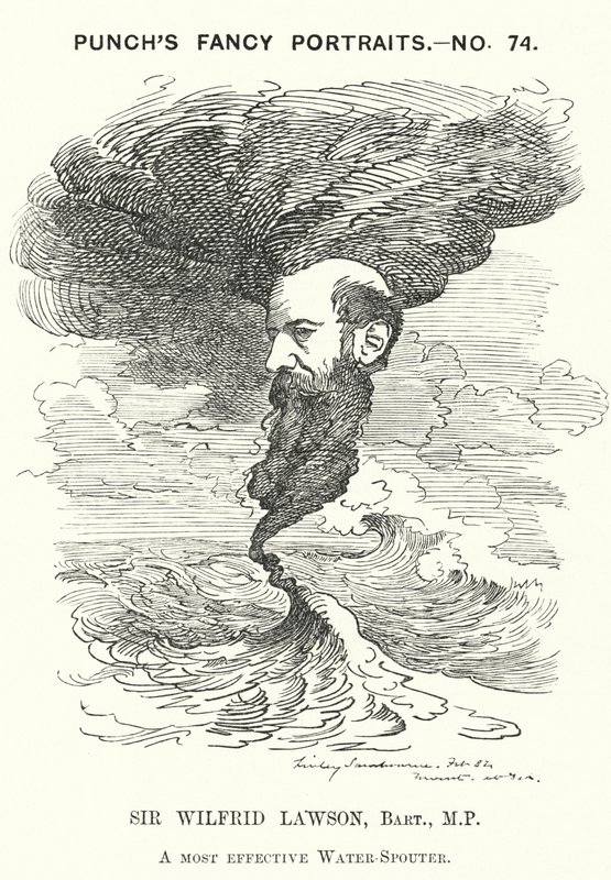 Punch-tegneserie: Sir Wilfrid Lawson, engelsk radikal liberal politiker og måteholdsforkjemper (gravering) av Edward Linley (after) Sambourne