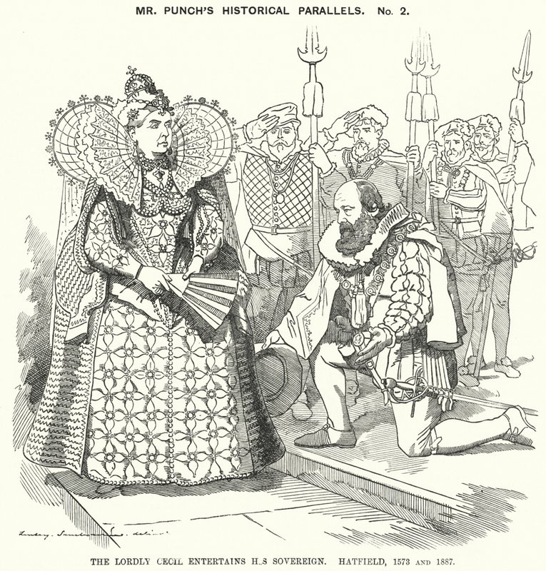 Punch tegneserie: The Lordly Cecil underholder sin suveren, Hatfield av Edward Linley (after) Sambourne