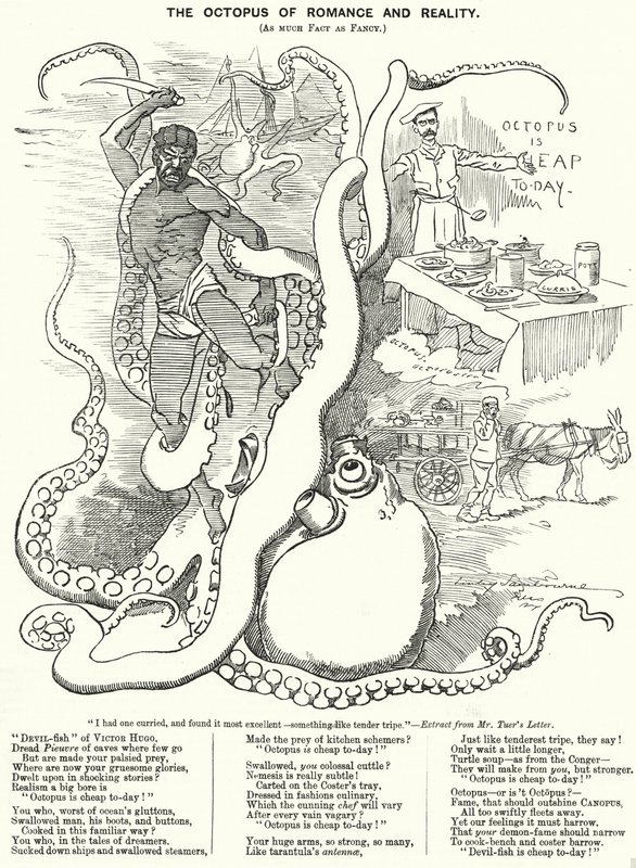 Punch tegneserie: The Octopus of Romance and Reality (gravering) av Edward Linley (after) Sambourne