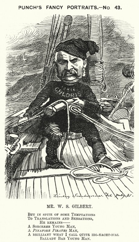 Punch tegneserie: WS Gilbert, engelsk dramatiker og librettist (gravering) av Edward Linley (after) Sambourne