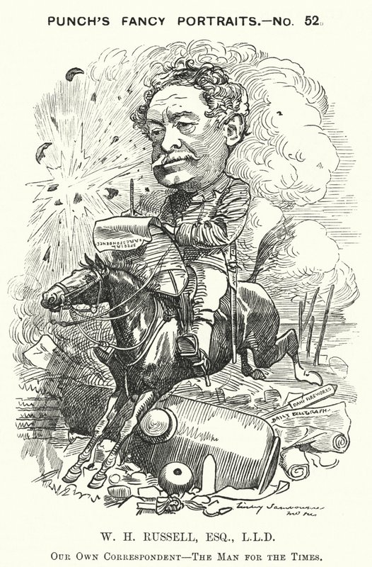 Punch tegneserie: William Howard Russell, irsk journalist og krigskorrespondent (gravering) av Edward Linley (after) Sambourne