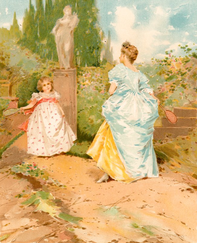 Battledore og Shuttlecock in a Garden av Edward Percy Moran