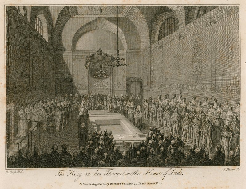 Kongen på sin trone i House of Lords av Edward Pugh