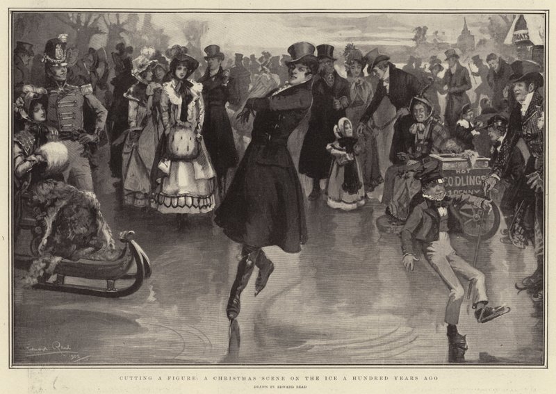 Cutting a Figure, a Christmas Scene on the Ice for hundre år siden av Edward Read