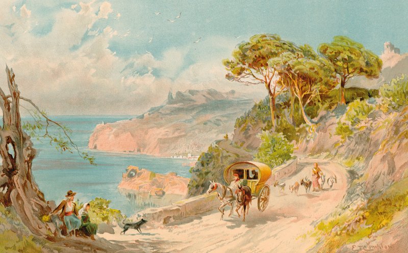 Kystveien nær Soller, Mallorca (farge litho) av Edward Theodore Compton