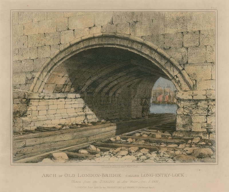Arch of old London Bridge kalt Long Entry Lock av Edward William Cooke