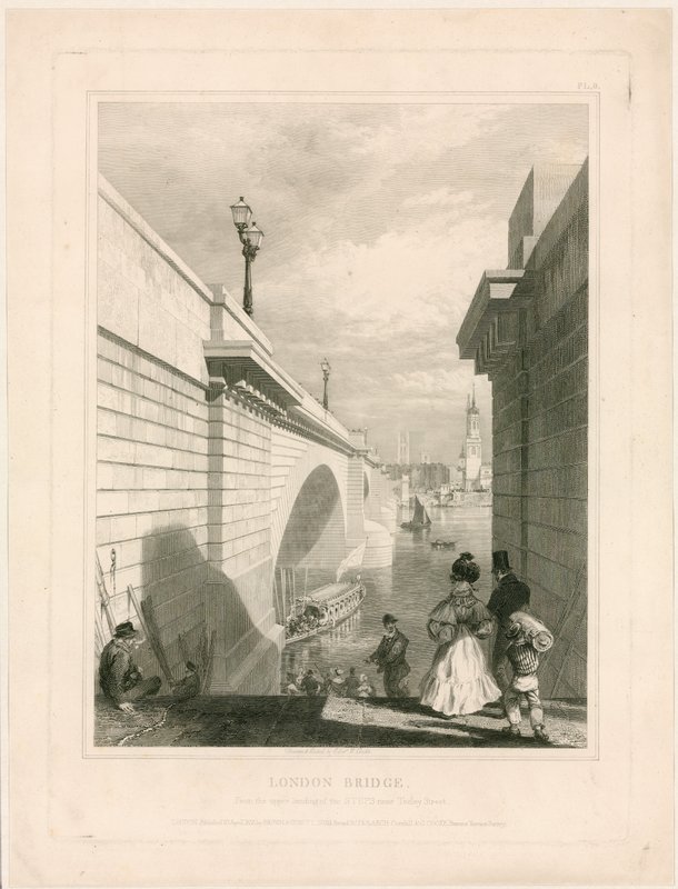 New London Bridge fra den øvre avsatsen på trappene nær Tooley Street av Edward William Cooke